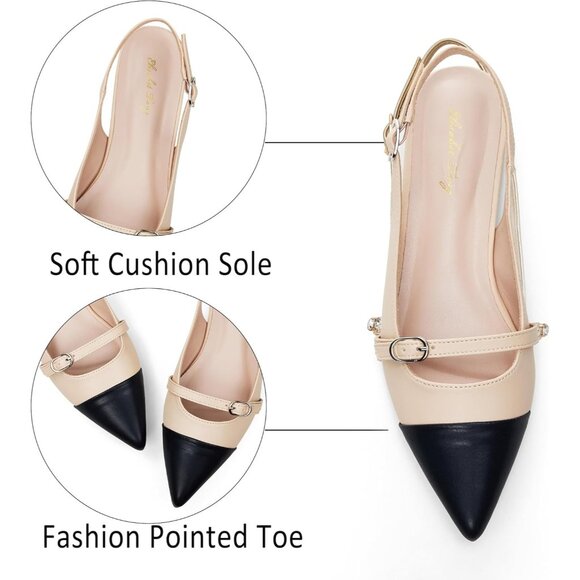 Women Black Nude Polyurethane (PU) Rhinestone Pointed Toe Slingback Flats - Picture 2 of 9